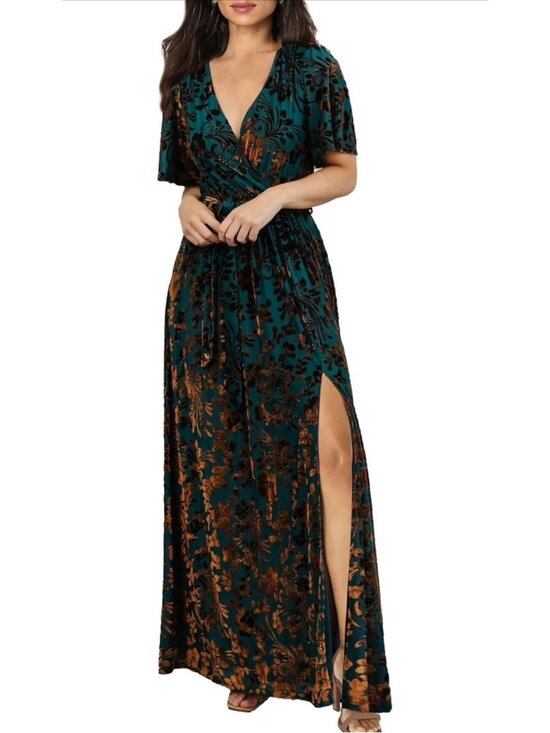 BerryGo Dresses & Skirts - Women’s Fall Ruffle Floral Maxi Long Sleeve Wrap V Neck Boho Flowy Large